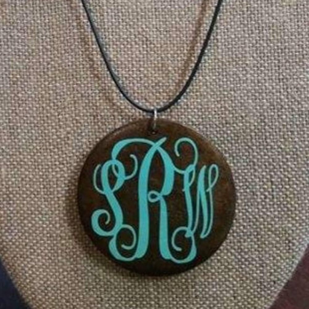 Round wooden initials necklace